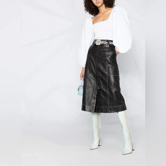 Ganni Puff Sleeve Ruched Blouse NWT - Picture 2 of 5